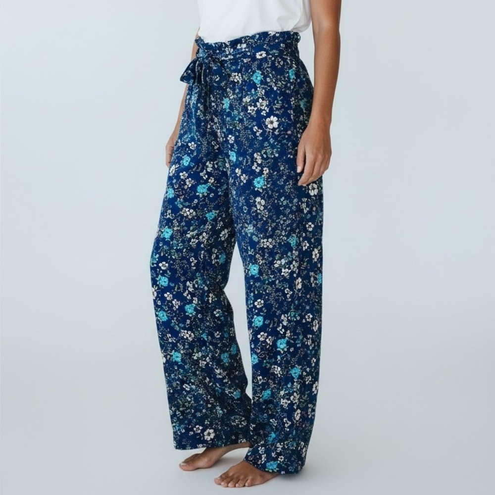 Xhilaration Floral Wide Leg Pants Women Medium Blue